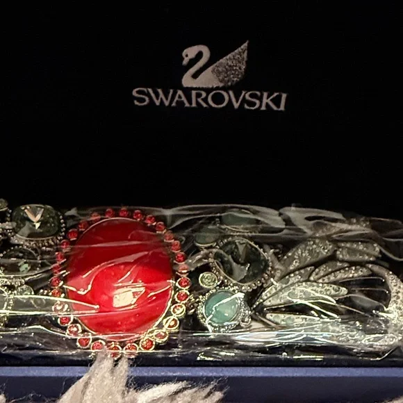 Swarovski Nova Red, Green, Silver Crystal Bracelet -Set